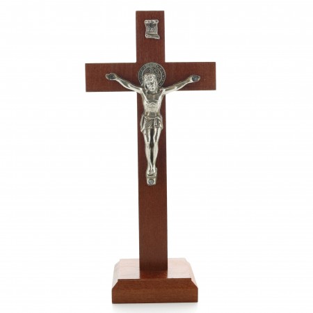 Crocifisso di San Benedetto con Cristo in argento 16 cm