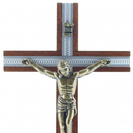 Crucifix bois et argenté avec Christ doré 16,5 cm