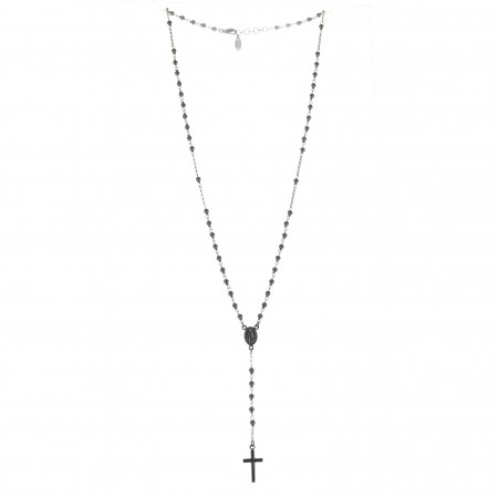 Silver rosary necklace with black beads