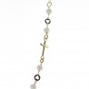 Silver rosary necklace with white cross and miraculous medal
