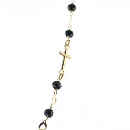 Silver rosary necklace with black cross and miraculous medal
