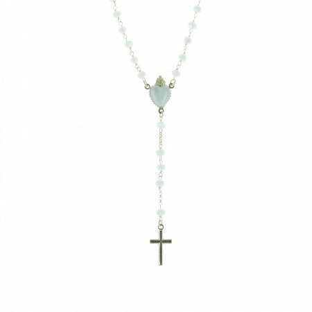 Silver rosary necklace with black ex-voto heart