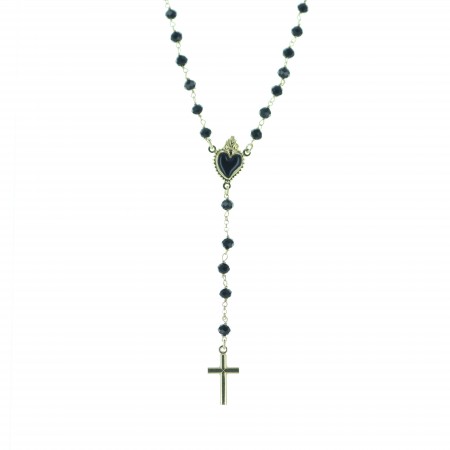 Collana rosario in argento con cuore ex-voto bianco