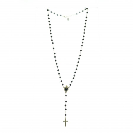 Silver rosary necklace with white ex-voto heart