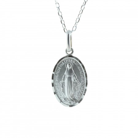 Parure en argent de la Vierge Miraculeuse bord diamanté 15 mm