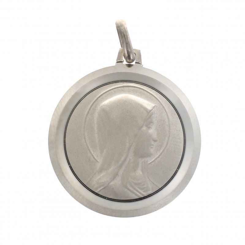 Silver medal double sided Holy Mary in profile and Apparition 25 mm