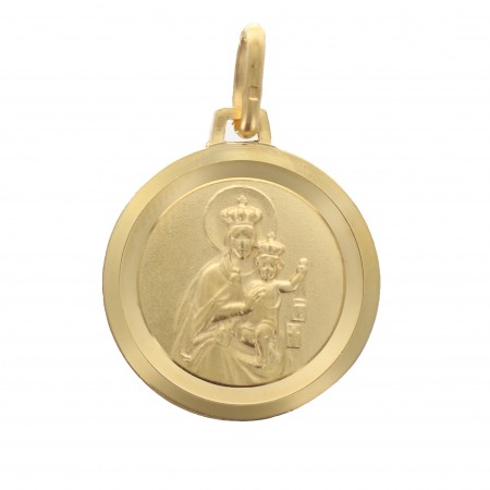 Gold plated medal of Christ and Holy Mary and Child 16mm
