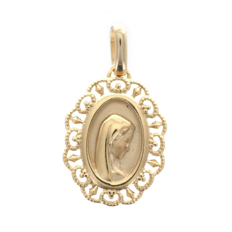 Médaille Vierge de profil en plaqué or avec tour dentelle 14 mm