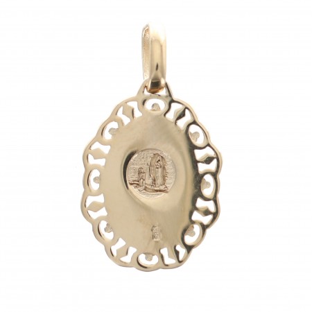 Médaille Vierge de profil en plaqué or avec tour dentelle 14 mm