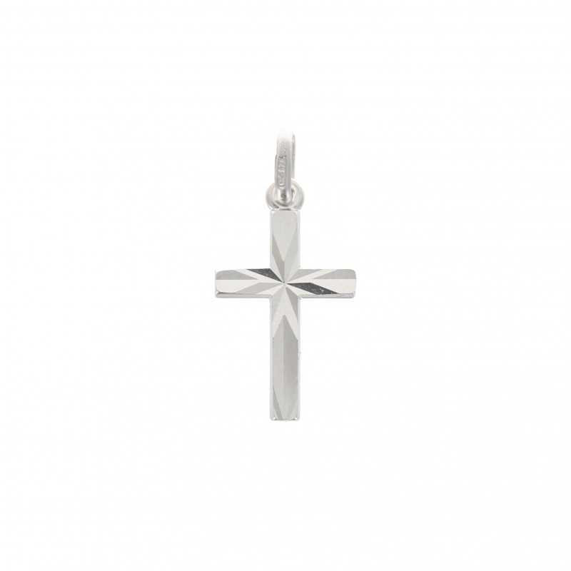 Ciondolo a forma di croce sfaccettata in argento rodiato 15 mm