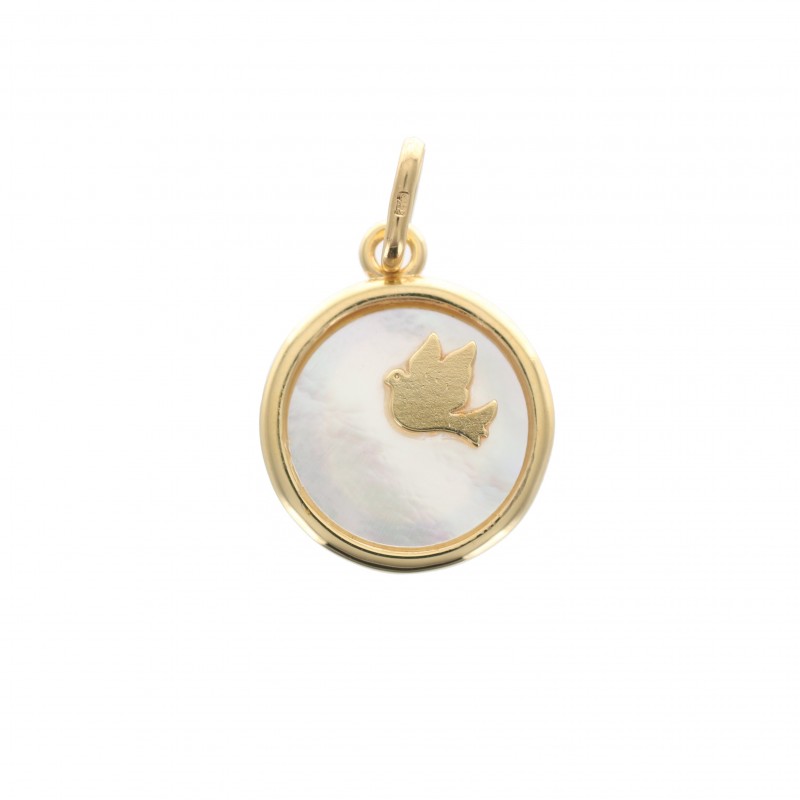 Mother of Pearl and Gold Plated Dove Medal 15 mm