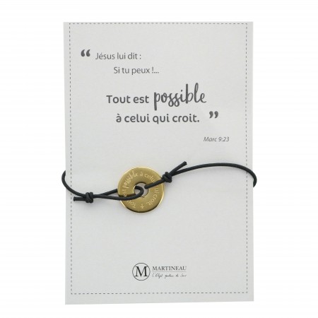 Gold plated brass ring bracelet with quotation Tout est possible à celui qui croit