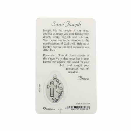 Prayer card of Saint Joseph with medal