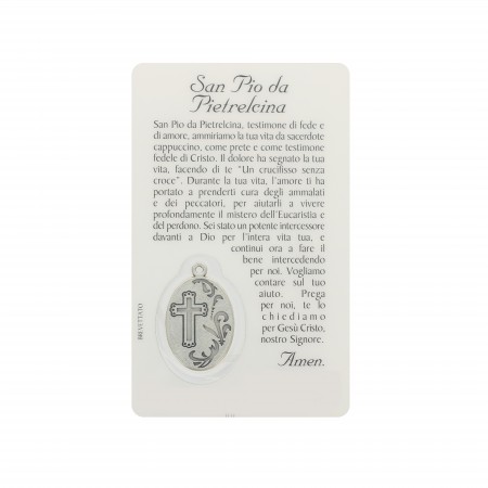 Biglietto di preghiera di Padre Pio con medaglia