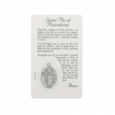 Carte de prière de Padre Pio avec médaille