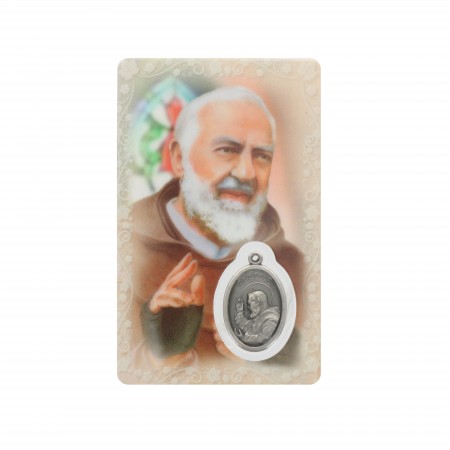 Biglietto di preghiera di Padre Pio con medaglia