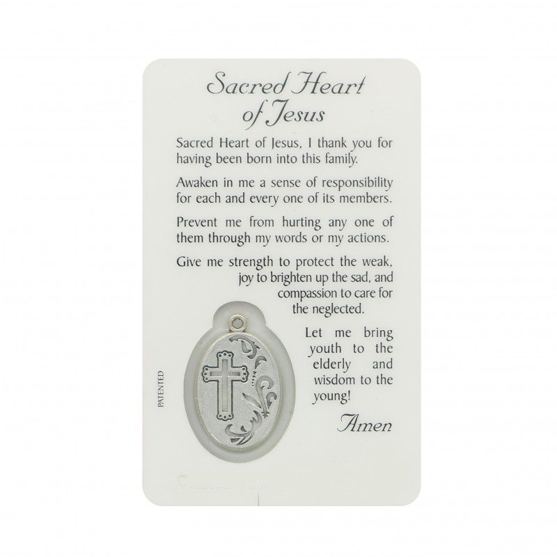Biglietto di preghiera del Sacro Cuore di Gesù con medaglia