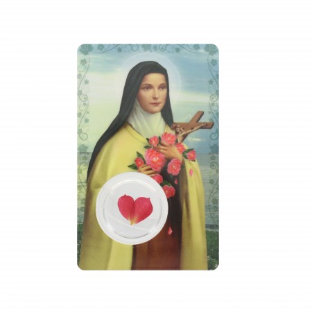 Saint Therese of Lisieux prayer card with medal