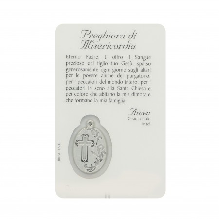 Carte de prière Jésus Miséricordieux avec médaille