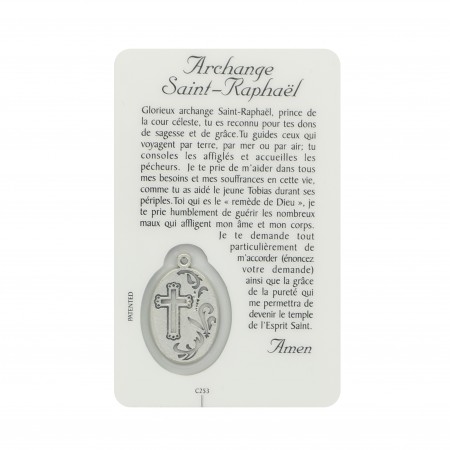 Saint Raphael prayer card with medal