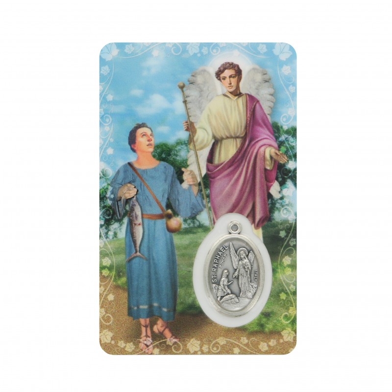 Saint Raphael prayer card with medal