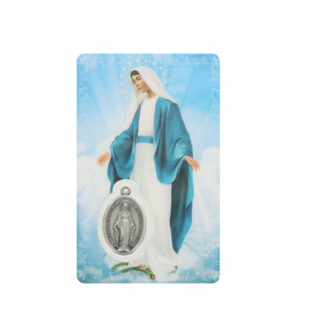 Prayer card Miraculous Holy Mary with medal