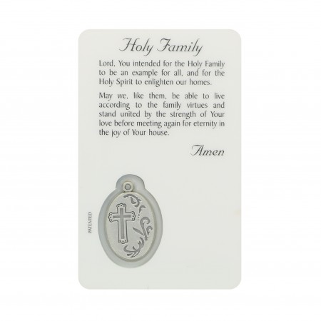 Carte de prière Sainte Famille avec médaille