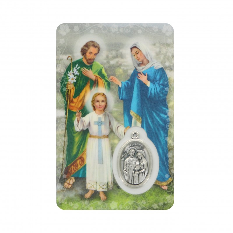 Prayer card Holy Family with medal