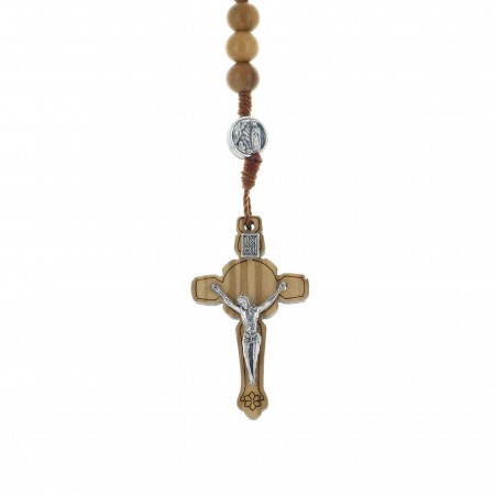 Rosario in legno d'ulivo con medaglie religiose