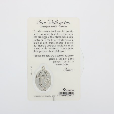 Prayer card Saint Peregrine with medal