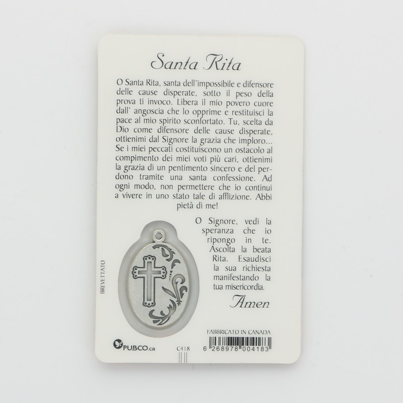 Biglietto di preghiera Santa Rita con medaglia