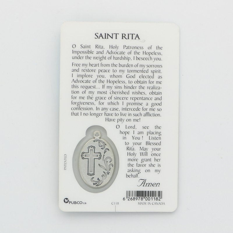 Biglietto di preghiera Santa Rita con medaglia