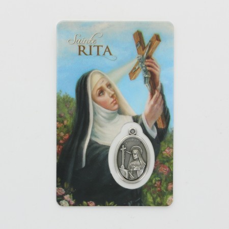 Prayer card Saint Rita with medal