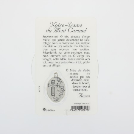 Prayer card Our Lady of Mount Carmel with medal