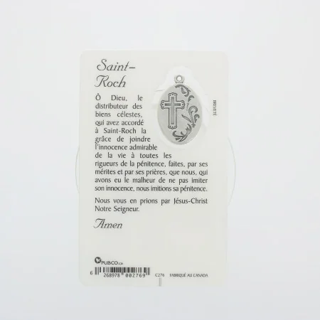Prayer card Saint Roch with medal