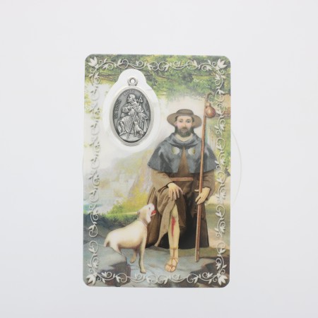 Prayer card Saint Roch with medal