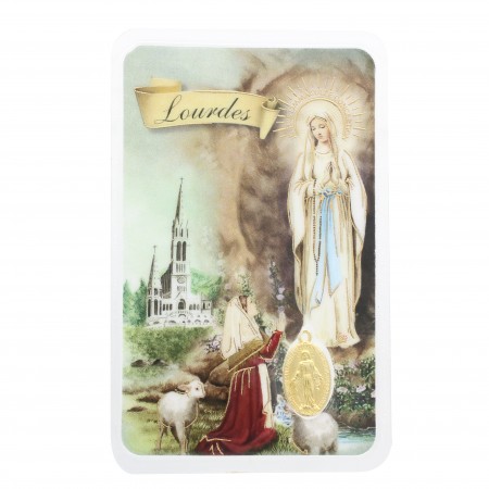 Apparition image with miraculous medal in gold metal
