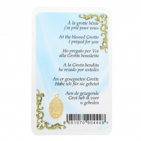 Lourdes Prayer Card with golden miraculous medal