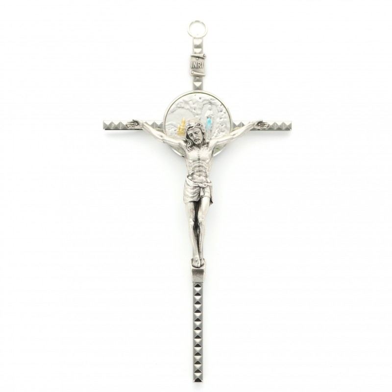 Metal Crucifix with Apparition centre 17 cm
