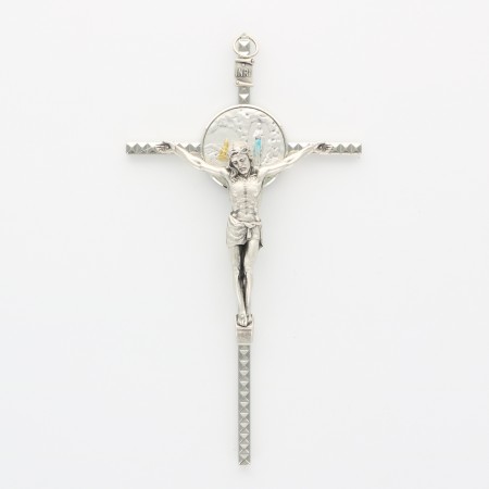 Metal Crucifix with Apparition centre 17 cm