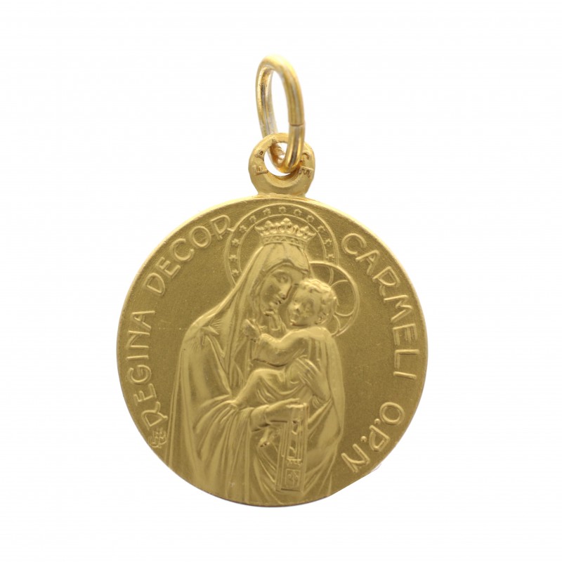 Médaille Notre Dame du Mont Carmel et Sacré Coeur en laiton doré 18 mm
