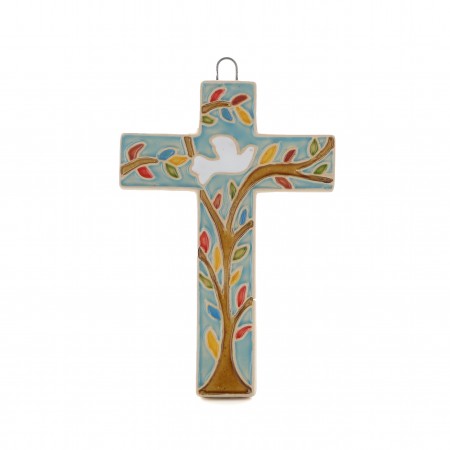 Ceramic Religious Cross with Dove 10cm