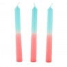 Set de 3 bougies à bâton couleur turquoise et abricot 20x2cm