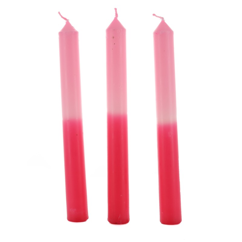 Set de 3 bougies à bâtons couleur rose et rouge - Palais du Rosaire