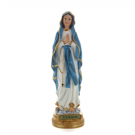 Statue de Notre Dame de Lourdes vêtue d'un manteau bleu 23cm