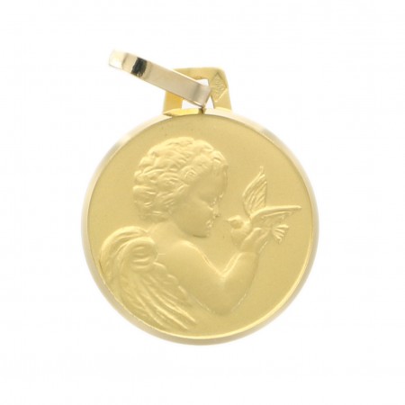 Medaglia Angelo con colomba in oro 18 carati 14 mm