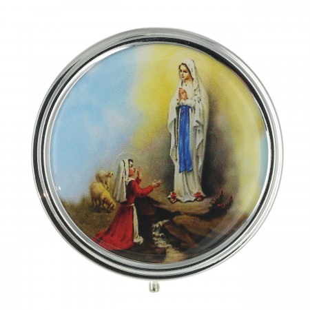 Custodia d'argento decorata con l'Apparizione di Lourdes 6 cm