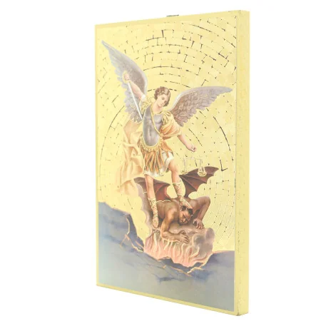 Plaquette de Saint Michel en bois effet mosaïque 10x15cm