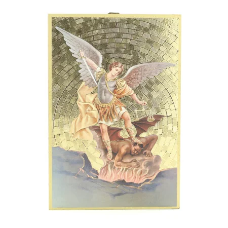 Plaquette de Saint Michel en bois effet mosaïque 10x15cm