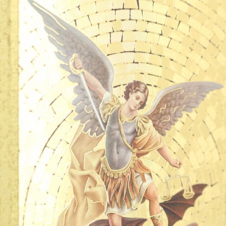Targa di San Michele in legno con effetto mosaico 10x15cm